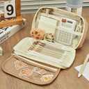 Pencil Case - Flip Cover Large Capacity Aesthetic Pencil Pouch with Sturdy Zipper, Mesh Stationery Organizer Pen Pouch with Compartments for College, office, Travel, for Women Men(Brown)