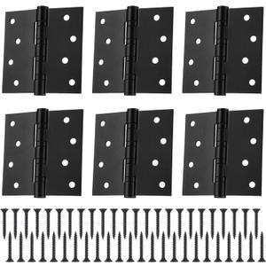 6 Pcs 4'' Ball Bearing Door Hinges Stainless Steel Heavy Duty Hinges 4 x 4 Inch Exterior Door Hinges with Square Corners (Black)