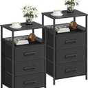 JARHETUN Nightstand Set of 2, Night Stands with 3 Fabirc Drawers, 26.4 Inch Tall Bedside Table with Metal Shelf, Modern Side End Table Storage Furniture, Small Dresser for Bedroom, Black