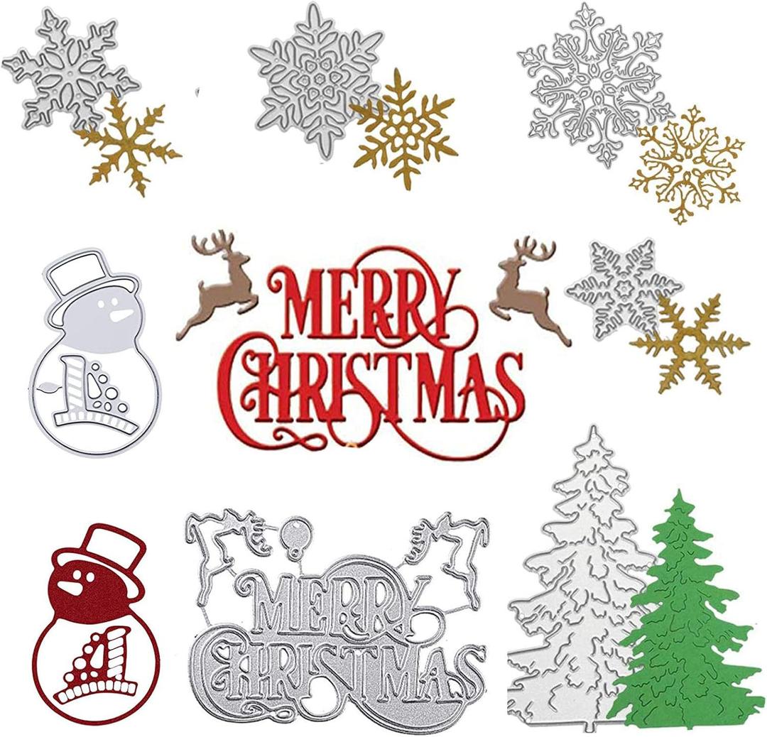 7 Pieces Merry Christmas Die Cuts, Christmas Tree Metal Cutting Dies Snowflake Deer Snowman Cut Stencils for Card Making DIY Scrapbooking Paper Dies for Album Decorative Embossing