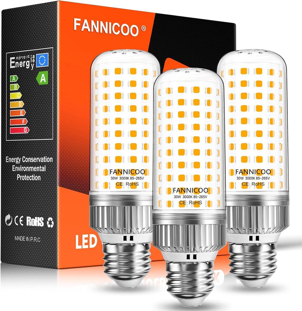 LED Light Bulbs 250W Equivalent Led Bulbs 3750LM 3000K Warm White 30W E26/E27 Base Ceiling Fan LED Corn Light Bulb for Garage Backyard Warehouse Basement Yard Indoor Outdoor (3 Pack)