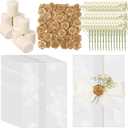 Fuyoooo 50 Set Wedding Invitations Wraps Set Pre Folded Vellum Jackets for 5 x 7 Invitations Self Adhesive Wax Seal Stickers Dried Baby's Breath Chiffon Silk Ribbon for Craft DIY (Rose Style)