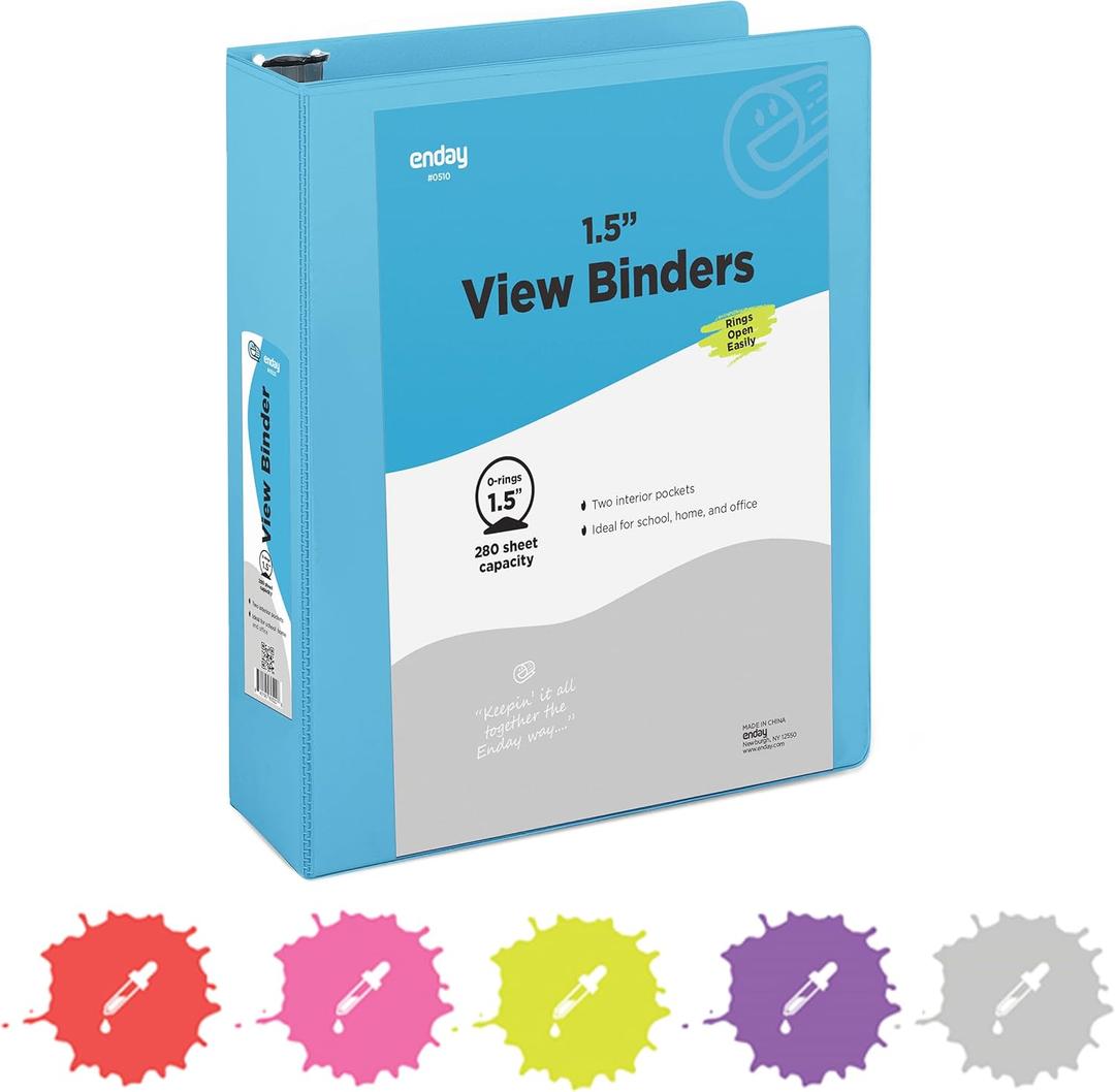 3 Ring Binder 1.5 Inch Blue, 1  inch Binder Clear View Cover with 2 Inside Pockets, Colored School Supplies Office and Home  by Enday