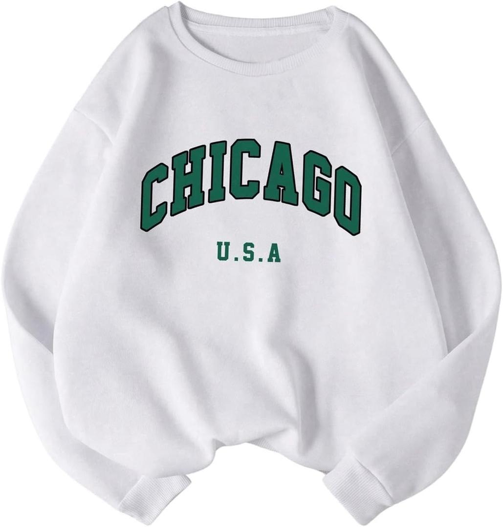SOLY HUX Girl's Sweatshirt Letter Print Crew Neck Long Sleeve Drop Shoulder Pullover Tops White Letter 14Y