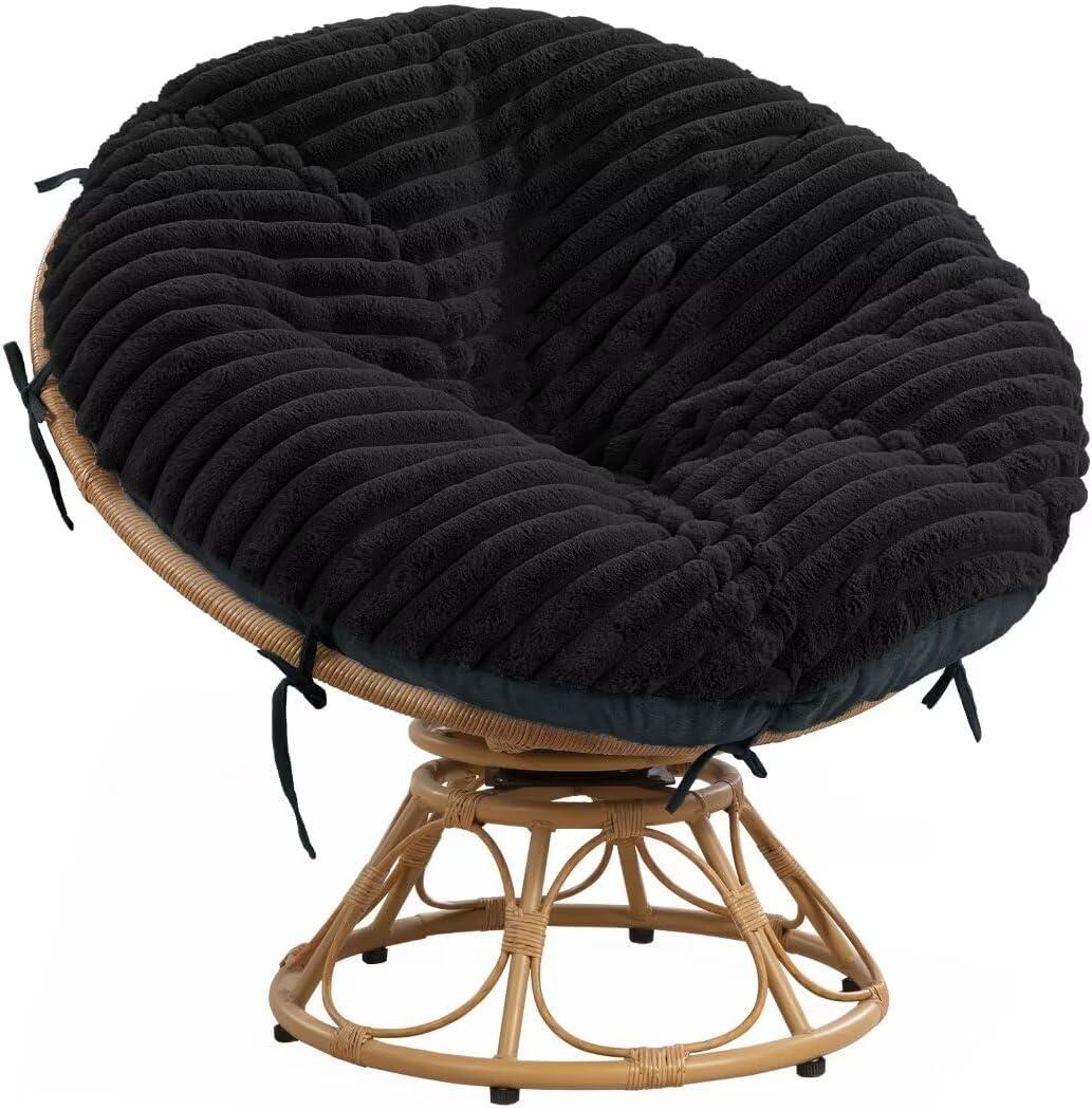 HOMBYS Fluffy Shaggy Cover for Papasan Chair Cushion, Plush Faux Fur Slipcover ONLY, (Without Cushion) Removable Soft Papasan Cushion Covers with 8 Ties, (Black, 55"x55")