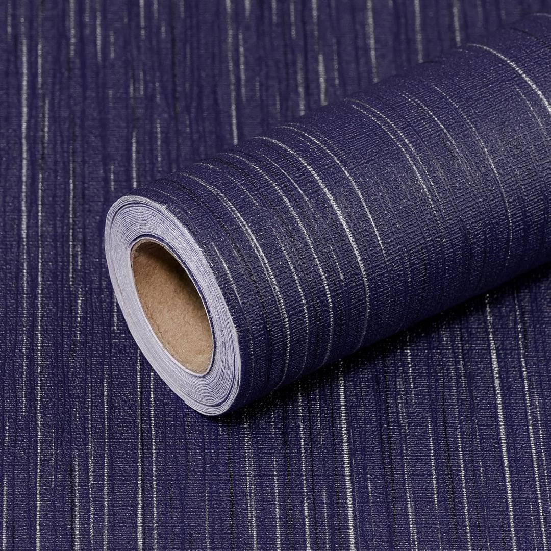 Qianglive Navy Blue Grasscloth Peel and Stick Wallpaper Texture Contact Paper 15.7"x120" Vintage Wallpaper Removable Waterproof Wall Paper for Room Walls Cabinets Furniture Drawers Desk
