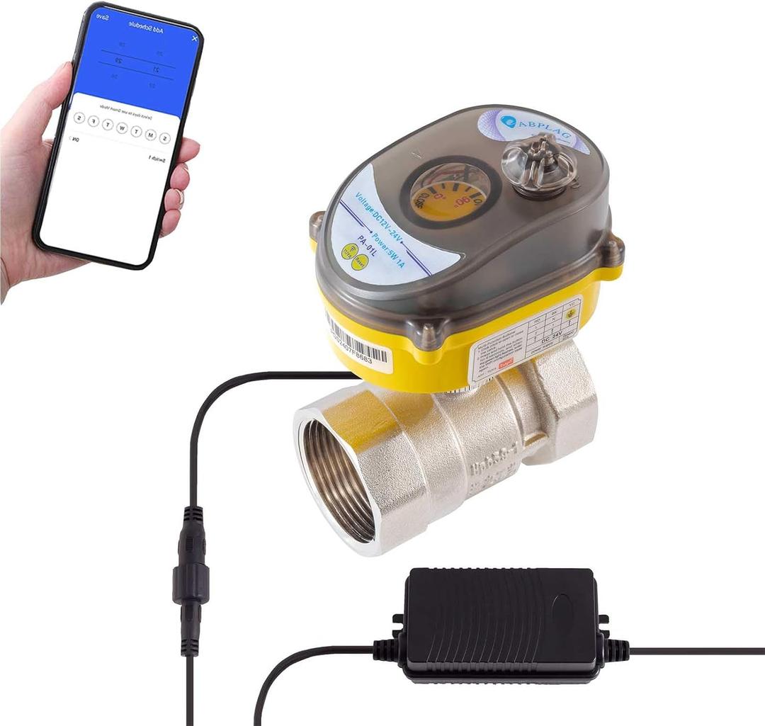 Smart Electric Ball Valve 3/4 inch Tuya APP Smart WiFi Water Shut-Off Valve, 24V Electric Actuator AC110V-230V Power Adapter and Automatic Return Water Setting. Smart Timing Water Valve DN20MM