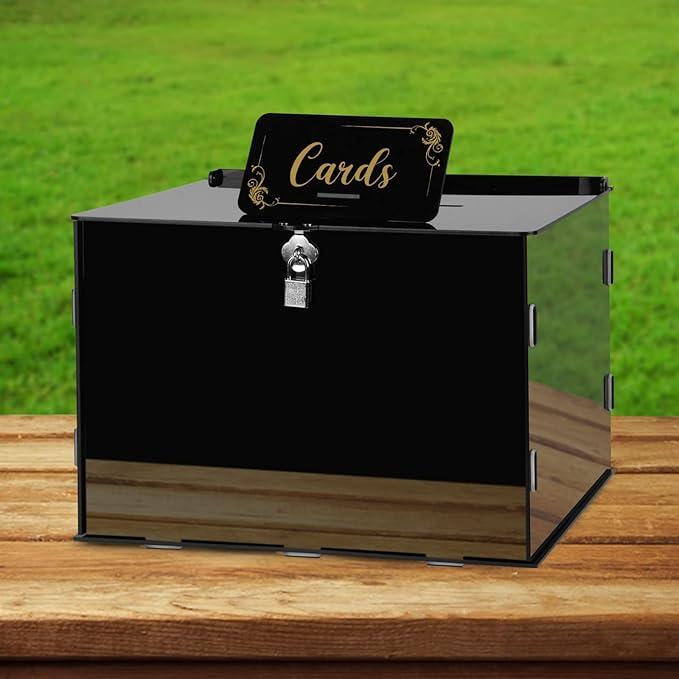 Black Acrylic Wedding Card Box DIY Card Boxes Gift Card Box Money Box Holder for Wedding Reception Anniversary Birthday Party Baby Shower Graduation Decorations (12.2 x 9.3 x 8.3 Inch) 