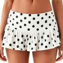 Women's Polka Dot Mini Skirt Y2k Slim Fit Elastic Waist A Line Ruffle Ruched Hem Short Skirts Fairycore Vintage Skirt (White, M) (M)