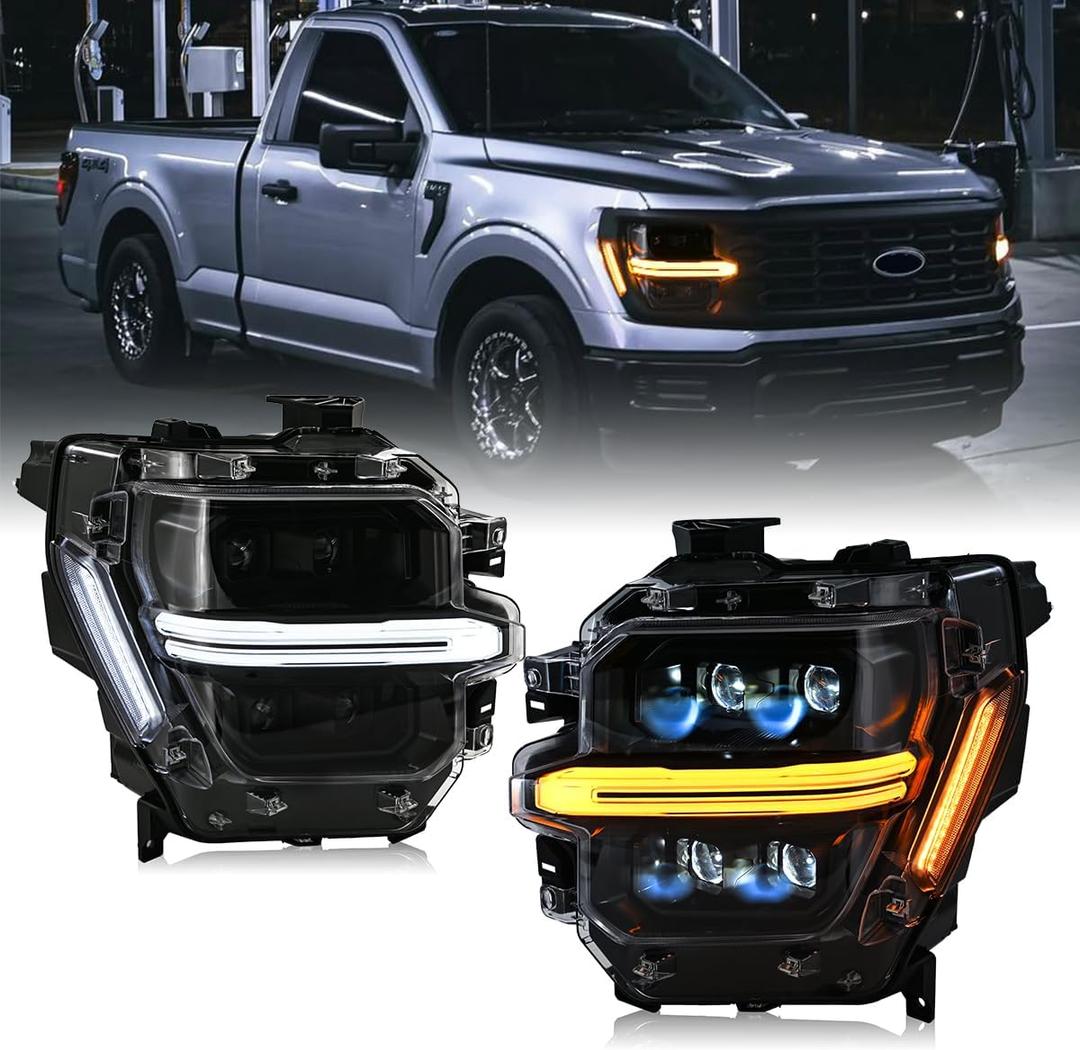 Headlights for F150 F-150 with Startup Animation Sequential Turn Signal (Quad-beam)