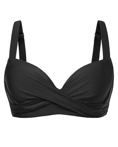 Black Women Underwire Bikini Top - Push Up Swimsuit Top Bra Padded Bathing Suit 2025 Twist Front Swimwear (Black,Medium)