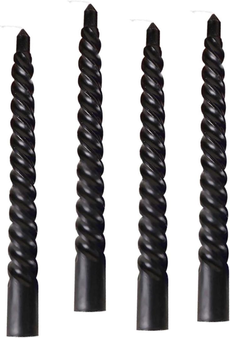 8 Inch Taper Spiral Candle Set of 4 Tapered Candles, 5 hrs,Smokeless,Home Dinner, Party, Wedding, Halloween, Christmas (4, Black, 20cm)