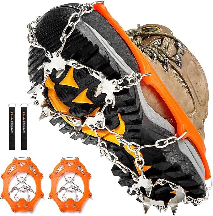 Crampons Ice Cleats Traction Snow Grips for Boots Shoes Women Men Anti Slip 19 Stainless Steel Spikes Safe Protect for Hiking Fishing Walking Climbing Mountaineering (Medium)