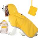 SlowTon Dog Raincoat, Adjustable Dog Rain Jacket Clear Hooded Double Layer, Waterproof Poncho with Reflective Strip Straps and Storage Pocket for Small Medium Large Dogs(M) (Yellow)