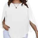 SCOMCHIC Plus Size Blouses for Women Summer Chiffon 3/4 Sleeve Tunic Tops Dressy Scoop Neck Casual Loose Flowy Shirts (X-Large Plus, White)