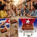 PRK 14 Cuban Double 9 Dominoes Set in Premium Wooden Box Classic White Tiles with Colored Dots Dominoes in Durable Wooden Storage Case Traditional Cuban Style for Friends