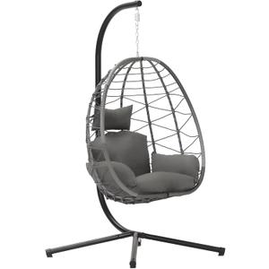 LEX CRAFT Egg Chair with Stand, Swing Chair Hanging Chair Nest Basket, UV Resistant Removable & Washable Cushions,350LBS Capacity for Bedroom, Balcony, Garden(GR-GR)