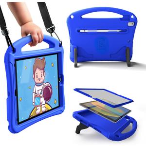 Bam Bino Space Suit Kids Case for iPad Pro 12.9" 3rd/4th/5th/6th Generation (2018-2022) Models [Not for iPad Pro 12.9 1st/2nd Gen] Screen Guard, Handle, Shoulder Strap, Pencil Holder (Galactic Blue)