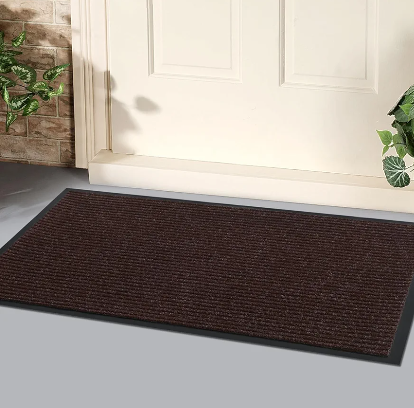 Neiza Front Door Mat Indoor Outdoor Entrance 36"x24", 2 Pack Ribbed Non Slip Mats, Absorbent Dirt Moisture Trapper Waterproof Rubber Backing Doormats, Low Profile Washable Front Doormat, Brown