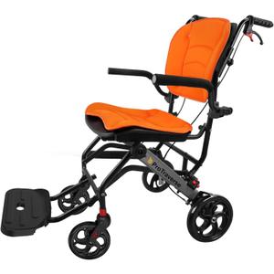 Wheelchairs for Adults,Transport Wheelchair Lightweight Foldable with Removable Cushion,Transport Chair,Ergonimic Travel Wheelchair with Telescopic Handle,Orange
