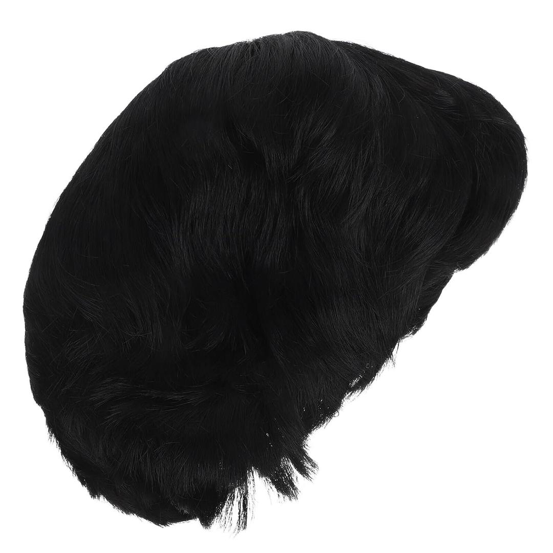 Housoutil Short Layered Black Wig with Wavy Bangs Synthetic Hair Glueless Wear Womens Natural Black Short Hair Styling for Daily Use and Costume