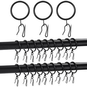 Qunclay 100 Set 1.26 Inch Metal Curtain Rings with Eyelets Curtain Hooks for Drapes and Metal Drapery Pin Drapery Hooks for Window Door Shower Bathroom Rings (Black)