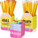 DoubleFill 3 Pcs Sharp and Dull Pencil Holder Eraser Buckets Wooden Shaped Dispenser for Back to School Teachers Classroom Management(Cute Circle)