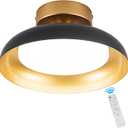 LETS DEC Flush Mount Ceiling Light with Remote, 12inch 15w 1800lumen Indoor Adjustable Industrial Ceiling Light 3000k/4500k/6000k,Black and Gold Finish for Gallery Cafe Balcony Dining Room etc.