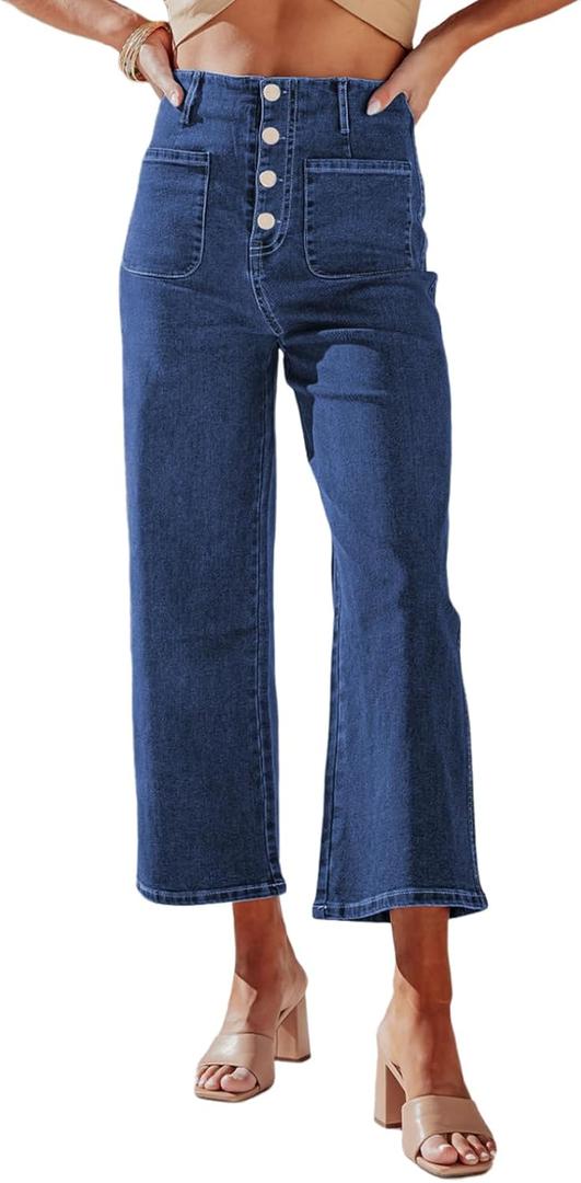 Sidefeel Women's Wide Leg Jeans High Waisted Zimbaplatinum Stretchy Straight Leg Jeans Buttoned Loose Denim Pants with Pocket (10)