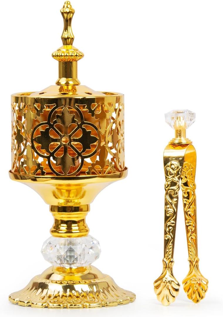 Incense Holder, Frankincense Charcoal Incense Resin Stand, Bakhoor Incense Burner, Ideal for Aromatherapy Yoga Spa, Home Christian Church Censer, Gold