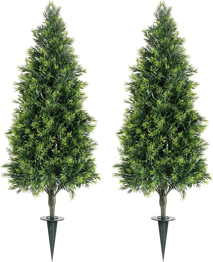 Artificial Cedar Topiary Trees Set of 2,36inch UV-Resistant Faux Shrubs for Outdoor Decor Realistic Fake Plants Front Porch Decor, Artificial Bushes Cypress for Home Front Door Offices (3 ft)