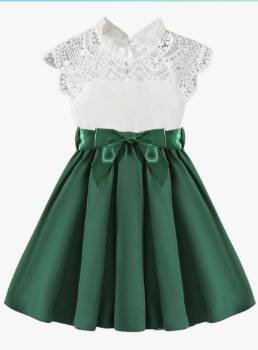 WDIRARA Toddler Girl's Lace Mock Neck Cap Sleeve Dress Belted A Line Flared Dresses Green 5Y