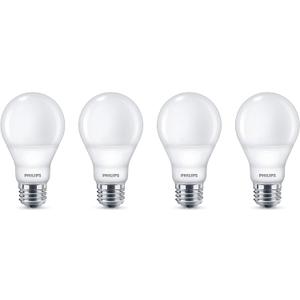 Philips LED 4 Pack A19 Soft White Dimmable Warm Glow LED, 2200-2700 Kelvin, 800 Lumen, 8.8W=60W, E27 Base