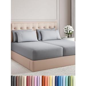 Split King 7 Piece Sheet Set - Cooling Sheets for Hot Sleepers - Hotel Luxury Bedding Set with 8-16 Inch Deep Pockets - 1 Flat & 2 Fitted & 4 Pillowcases - Soft, Easy Care & Wrinkle Free - Steel Blue
