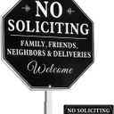No Soliciting Sign For House - Aluminum No Soliciting Yard Sign - 10"x 10" No Soliciting Sign for Home with 28" Long Metal Stake