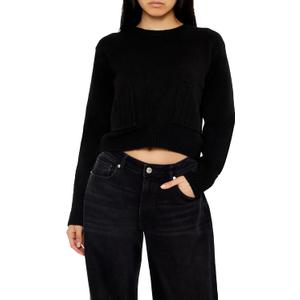 Forever 21 Women's Cropped Crew Sweater (X-Large, Black)