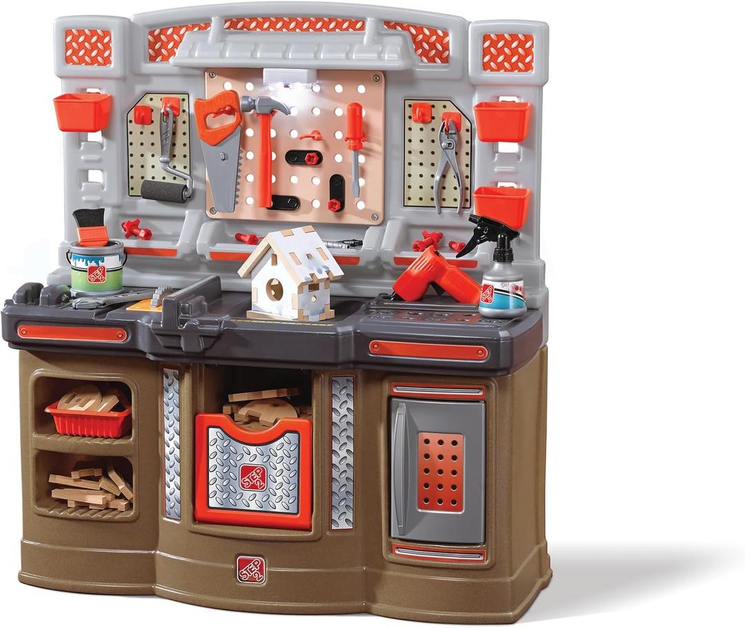 Step2 Big Builders Pro Workshop for Kids, Indoor/Outdoor Tool Bench for Children, Interactive Play with Sounds, Includes 45 Piece Toy Accessory Kit, Made of Durable Plastic, For Toddlers 3+ Years Old
