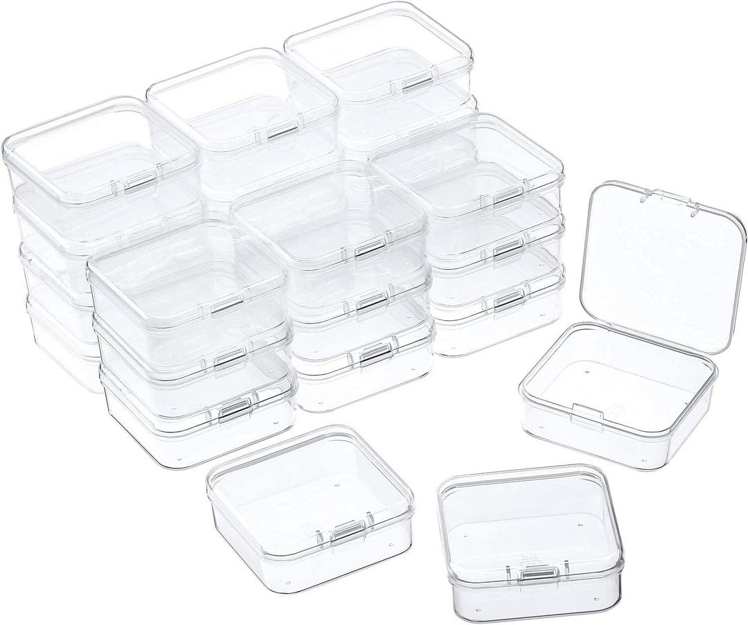 24 Packs Small Clear Plastic Beads Storage Containers Box with Hinged Lid for Storage of Small Items, Crafts, Jewelry, Hardware(2.12 x 2.12 x 0.79 Inches)