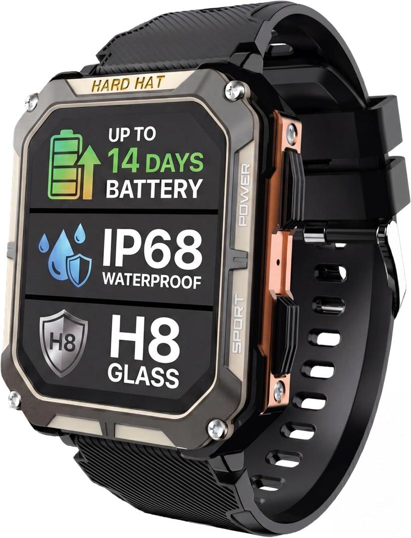 Rugged Smart Watch for Men, Original Smartwatch, Waterproof Digital Watch for The Toughest Jobs, with Fitness Trackers, Heart Rate Monitor, IP68, Pedometer, Workout Modes and More