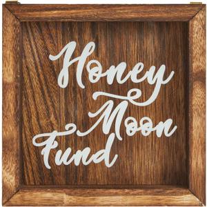 Juvale Honeymoon Fund Box Wedding Decorations for Reception - 7 x 7 Inch Wooden Rustic Wedding Card Box