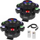 2Pack Moving Head DJ Lights with Connecting Wires, 150W RGBW LED Moving Head Lights, 6 Arms Party Light, 4 in 1 Bee-Eyes Effect Light, Red Green Starry, White & Amber Strobe, Support DMX-512 & Remote