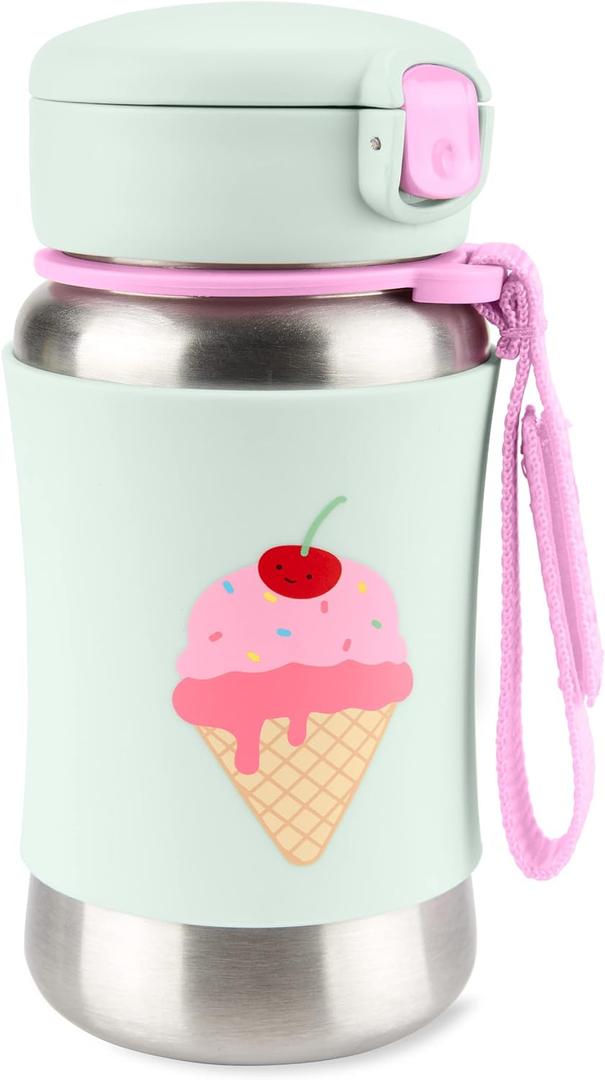 Skip Hop Toddler Sippy Cup with Straw, Sparks Stainless Steel Straw Bottle, Ice Cream