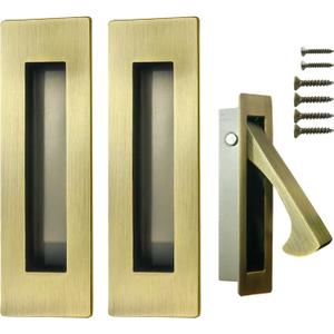 Pocket Door Hardware and Edge Pull,Stainless Steel Pocket Door Handles Latch,Recessed Finger Flush Pulls,for Closet,Sliding,Barn Door (Antique Brass, 6Inch)