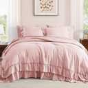 AMBERSPACE Full Comforter Set Soft Pink, Ruffle Shabby Chic Bedding Set Farmhouse 7 Pieces, All Season Fluffy Bed in a Bag with Sheets, Pillowcases & Shams