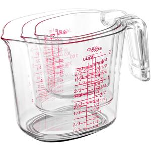 3PCS Nesting Liquid Measuring Cups Set, Measuring Jugs For Kitchen Cooking & Baking,Heat Resistant up to 210F,BPA Free Plastic Set with Spout Multiple Measurement Scales(Cups/Ounces/Milliliters) (Clear)