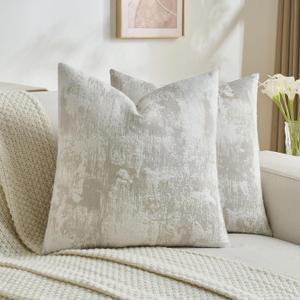 FUTEI Beige White Decorative Throw Pillow Covers 20x20 Inch Set of 2,Jacquard Weave Cushion Case in Soft Faux Cashmere,Modern Home Decor for Couch Living Room