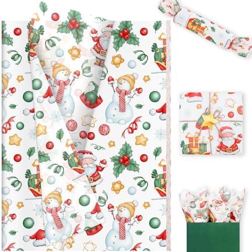 100 Sheets Santa Tissue Paper, 20 x 14in Xmas Winter Snowflake Snowman Gift Wrapping Paper for Hanukkah New Year Holiday Party Decor Art Craft