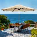 wikiwiki 11 FT Patio Umbrellas Outdoor Table Market Umbrella with Push Button Tilt/Crank,8 Sturdy Ribs, Fade Resistant Waterproof POLYESTER DTY Canopy for Garden, Lawn, Deck, Backyard & Pool, Beige
