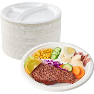 ECOLipak 150 Pack Compostable 3 Compartment Plates, 10 inch Heavy-Duty Disposable Biodegradable Sugarcane Bagasse Paper Plates for Party Dinner ECOLipak 150 Pack Compostable 3 Compartment Plates, 10 inch Heavy-Duty Disposable Biodegradable Sugarcane Bagasse Paper Plates for Party Dinner