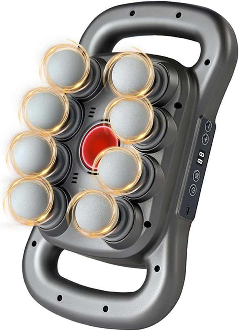 Back Massager for Relief Deep Tissue with Heat, 8 Heads Hands-Free Electric Back Massager, with 9 Modes & 9 Levels Deep Tissue Massage Gun for Pain Relief, Portable for Home & Office Use